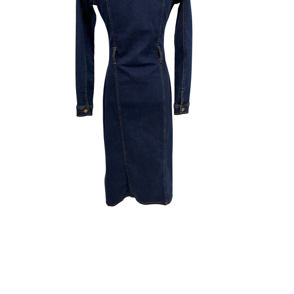 Karen Millen Dark Wash Denim Midi Shirt Dress Button Front Long Sleeve US 2 - Picture 9 of 11